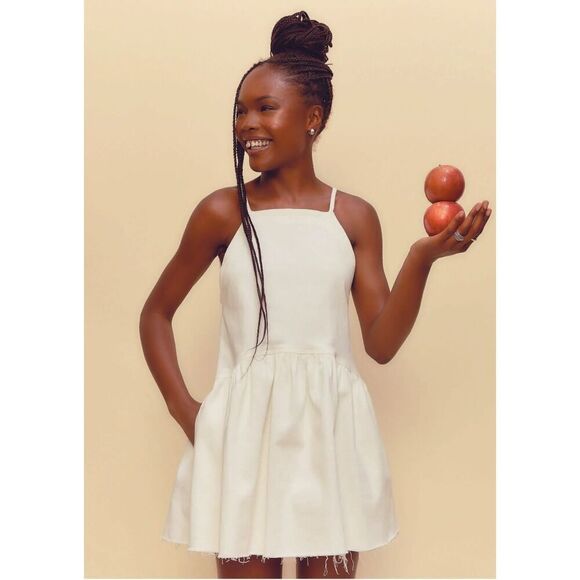 Jacquie the Label Francesca Denim Mini Dress in White Brunch Summer size S NWT - Picture 1 of 7